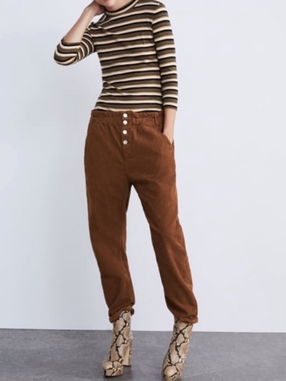 Zara Corduroy High Waisted Pants Button Front - size 10